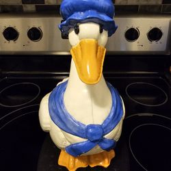 Vintage Mother Goose Cookie Jar with Blue Bonnet & Blue Bow