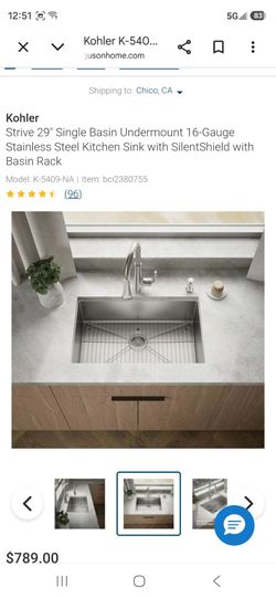 Kohler
Strive 29" Single Basin Undermount 16-Gauge Stainless Steel Kitchen Sink with SilentShield with Basin Rack