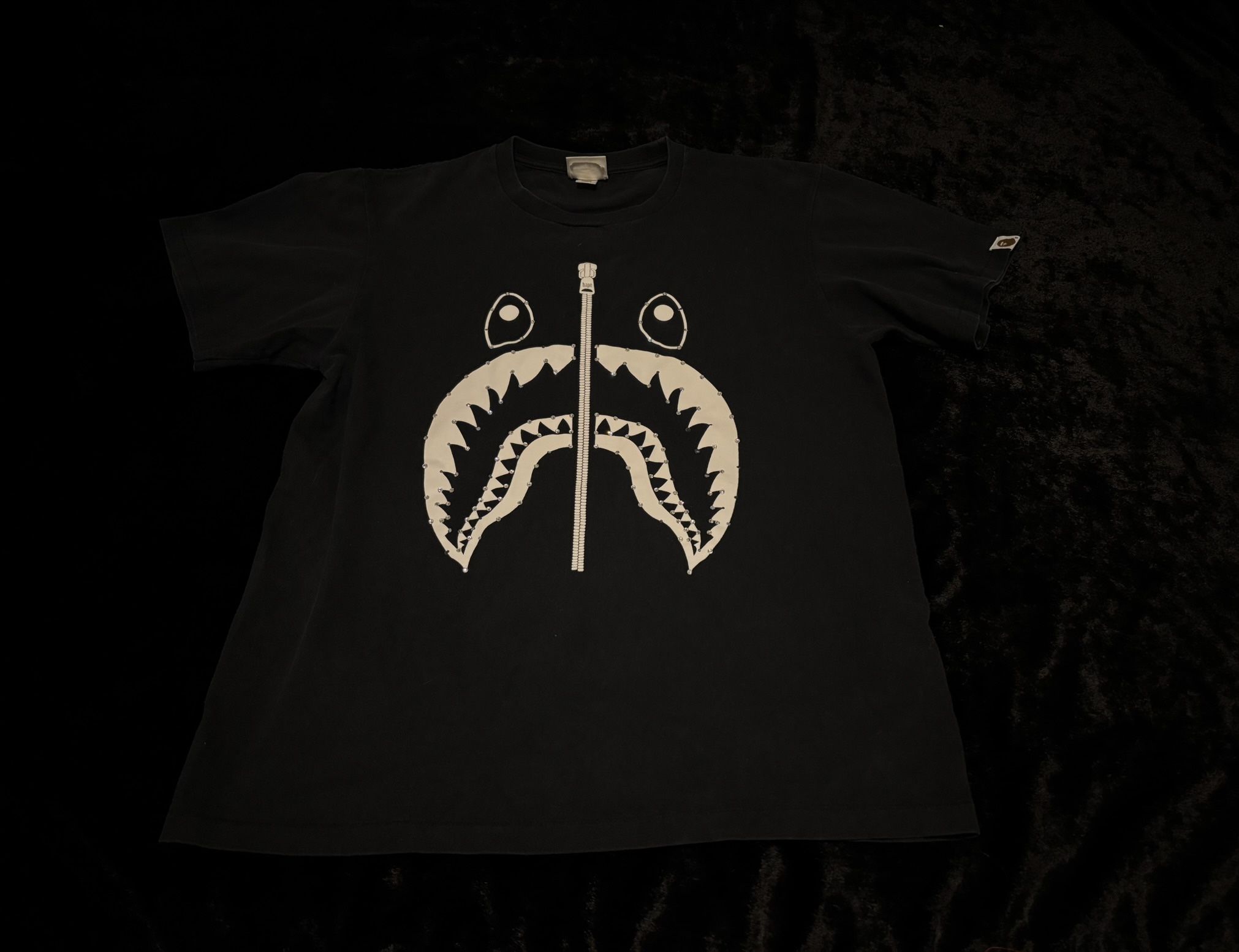 Mens Large A Bathing Ape Crystal Stone Shark Zipper Streetwear Tshirt