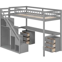Twin Size Loft Bed with Desk 