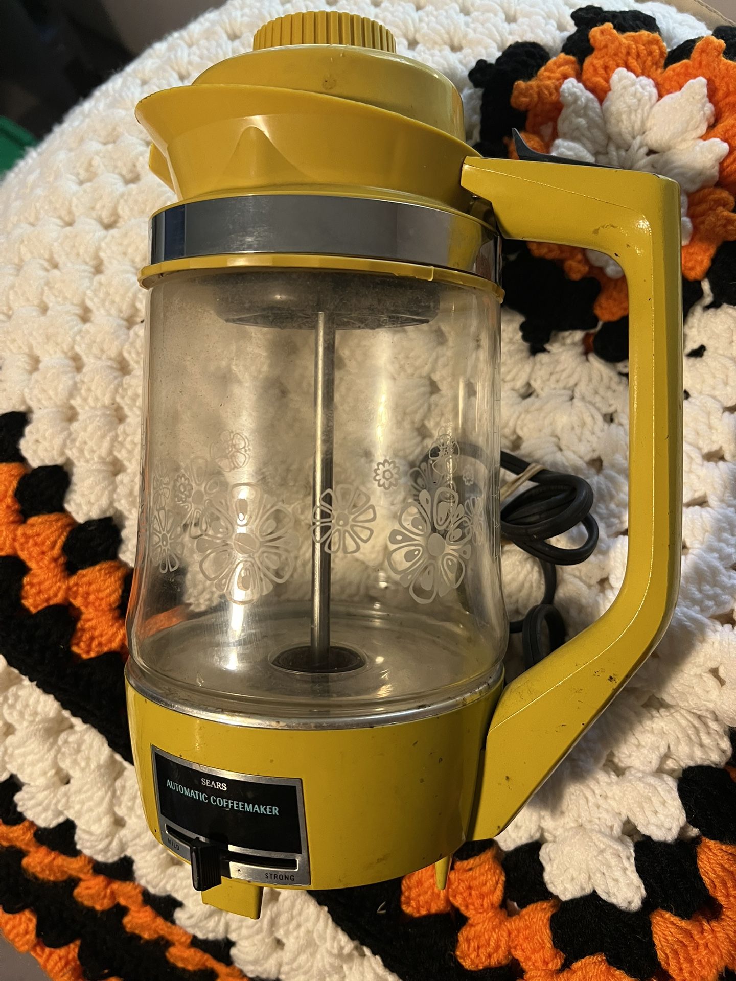 Vintage 1970’s Era Sears Vintage Glass W Flowers - Coffee Percolator