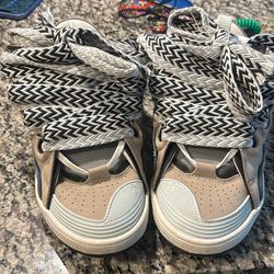 Lanvin curb sneaker.Brown,light blue toe and white