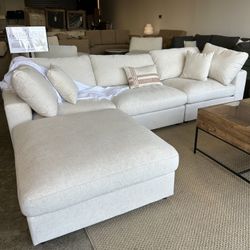 White Modular Cloud Sofa Chaise Sectional in Performance Linen - FREE Delivery 