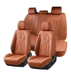 Leather Car Seat Covers Full Set 5 Seats, Waterproof Faux Leather Front & Rear Seat Cover with Headrest, Non-Slip Automotive Seat Covers Fit for Most 