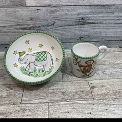 Present Tense Kelly B Rightsell Monkey And Elephant Childs Bowl & Cup Set