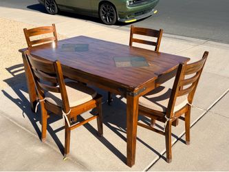 Brown Wood 5’ x 3’ Dining Table Set with Four Chairs