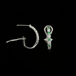 14K White Gold, Emerald & Diamond Hoop Earrings