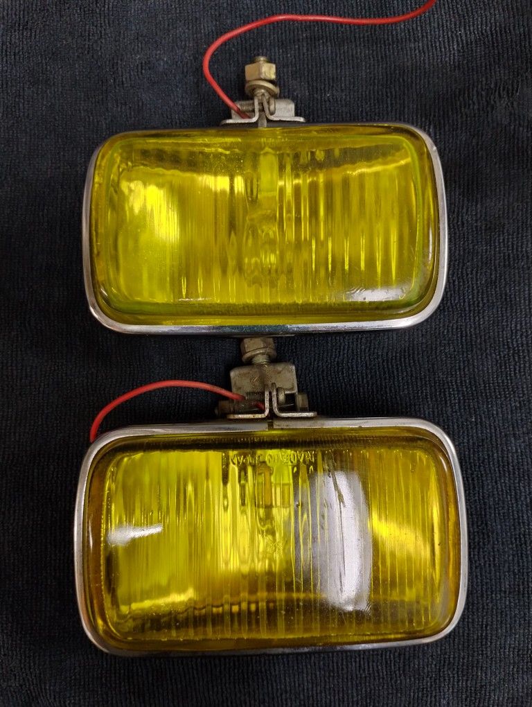 Vintage amber glass fog lights, made in Japan, app. 5x3", 1970's/1980's