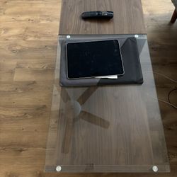 Coffee table (wood + glass)
