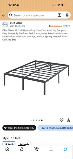 Olee Sleep 18-Inch Steel Platform Bed Frame Cal King