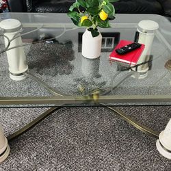 White And Bronze Glass Coffee Table. 
