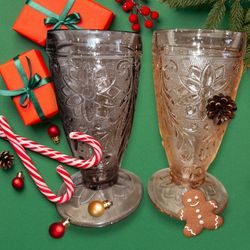 Vintage Tiara Glass Tumblers. One Is Purple, The Other Is Pink