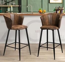 Homy Casa DONCIC Counter Bar Stool, Brown Suede, Black & Gold Legs, 57x53x97cm