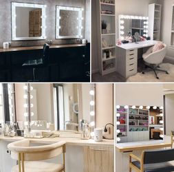 Large Frameless Hollywood Lighted Makeup Mirror w 15 Dimmable LED Vanity Lights •free shipping