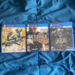 Lot Of 3 PS4 Games Cobra Kai, Battlefield, Doom