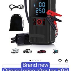 Car Battery Jump Starter with Air Compressor, 2000A Portable Jumper Starter for up to 6.0L Gas / 4.0L Diesel, 160PSI Auto-Stop Tire Inflator, Smart Ju