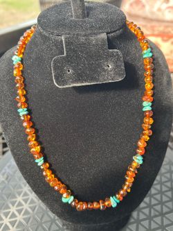Amber And Turquoise Beaded Necklace