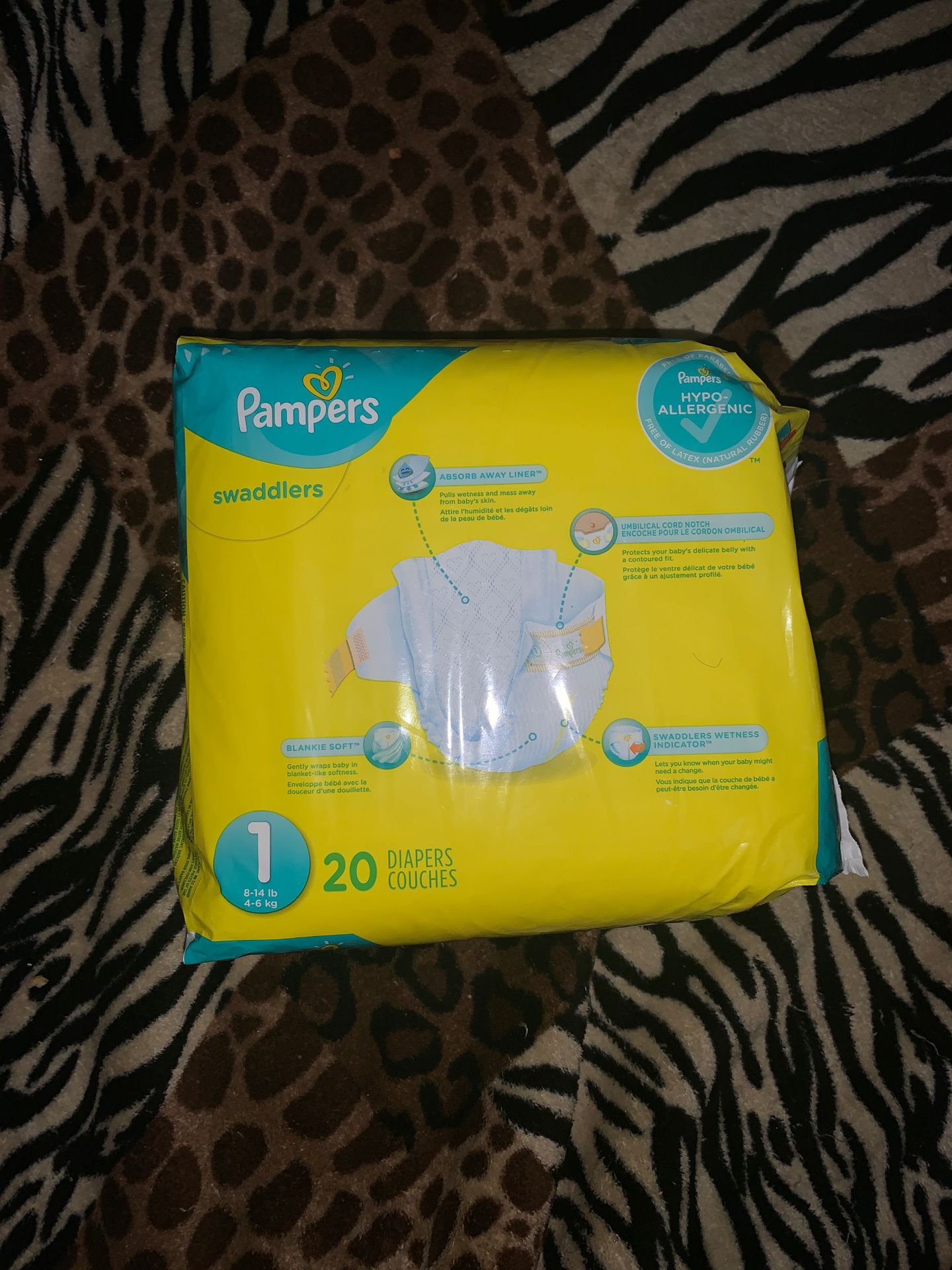 Pampers swaddlers size one, 20 pack.