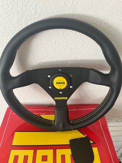 MOMO Yellow Steering Wheel W/ Horn Button + Hardware