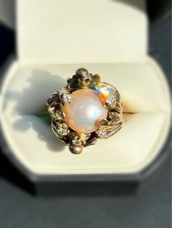 Vintage Modern 14k yellow gold 1CTW natural diamond pearl Brutalist Dream ring sz7