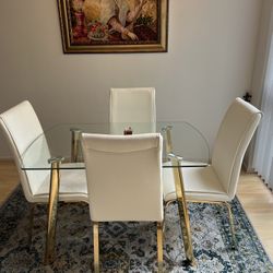 Modern Glass Dining Table + 4 Chairs – Elegant & Minimalist 