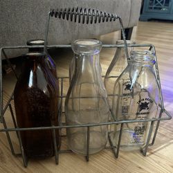 Antique/vintage milk bottle/caddy lot