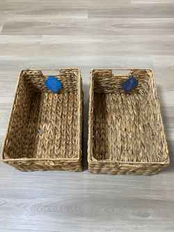 Set of 2 Woven Storage Baskets with Handles (16” x 10.5” x 7.5”)