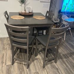 Dark Grey- Counter Height Dining Table and 4 Bar Stools