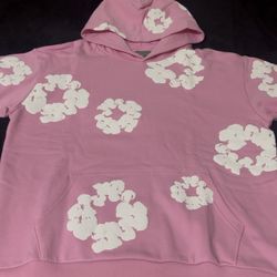 Pink Denim Tear Cotton Wreath Sweatshirt 