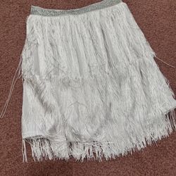 New Xs White Fringe Boho Skirt 