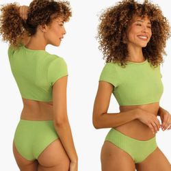 NWT $46 Anthropologie x Dippin Daisys Green Siren Moderate Swim Bikini Bottoms L