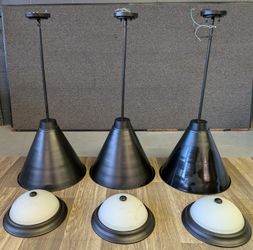 3 Black Cone Pendant Lights + 3 Glass Flush Mounts (Set of 6)