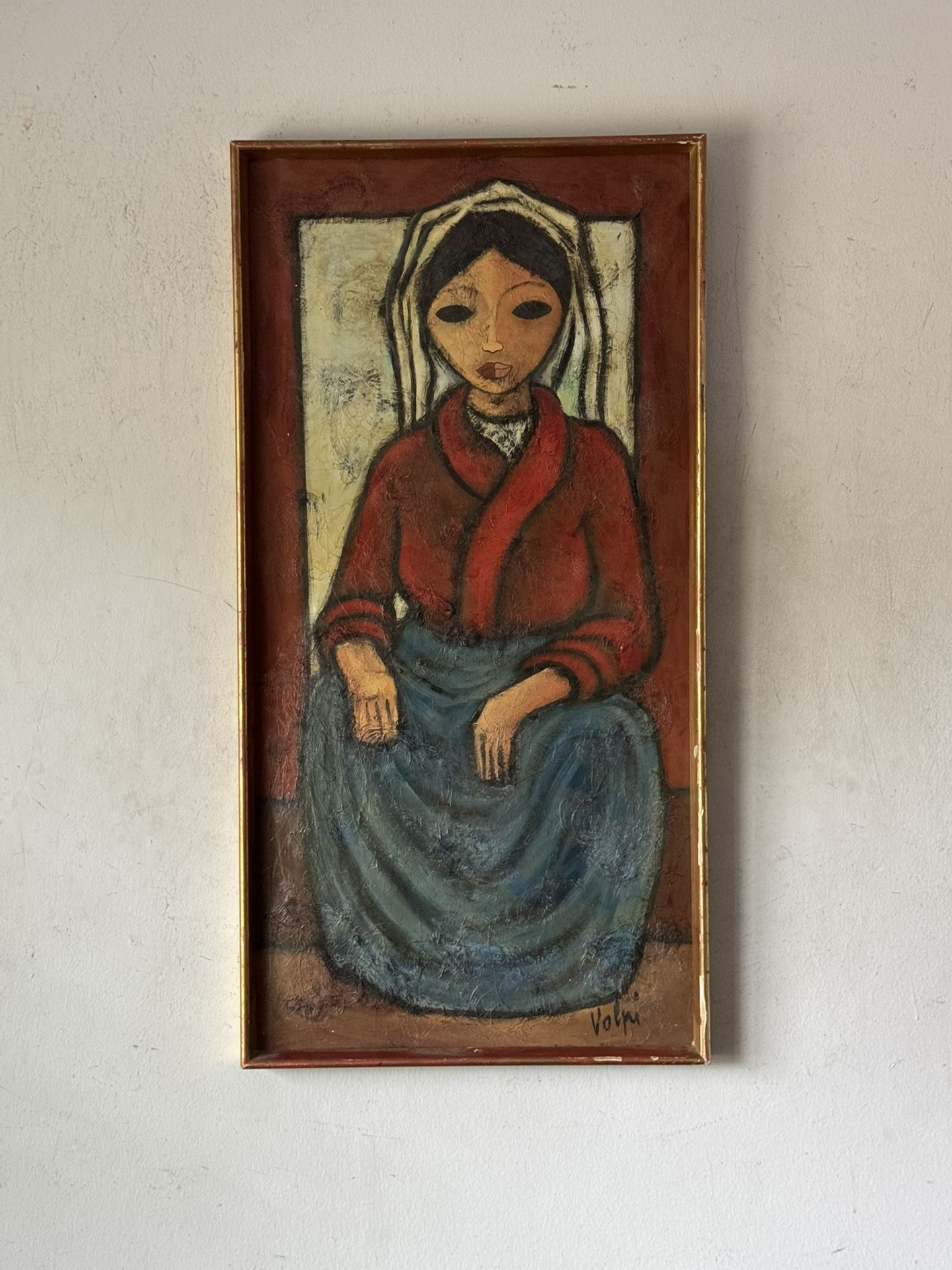 ALBERTO VOLPI ANTIQUE ITALIAN MODERN WOMAN OIL PAINTING OLD VINTAGE CUBISM 1950s