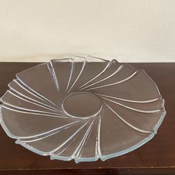 Clear Glass Round Platter - Sunburst Design 15”