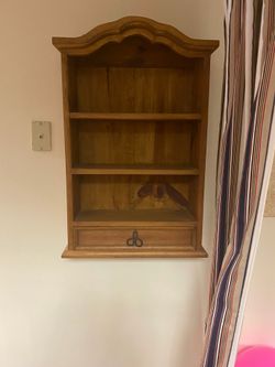 Vintage Wood Wall Shelf with Drawer