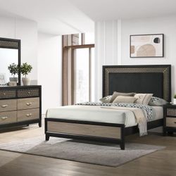 4 pieces include Queen bed, Dresser, Mirror, 1 Nightstand