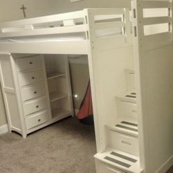 Twin White Loft Bed with Flip Desk   