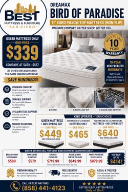 NEW Queen Euro Pillow Top Mattress $399 - FREE DELIVERY