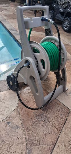 100ft hose & suncast mobile hose cart dolly ready 👍lawn garden boat dock pool deck yard car wash