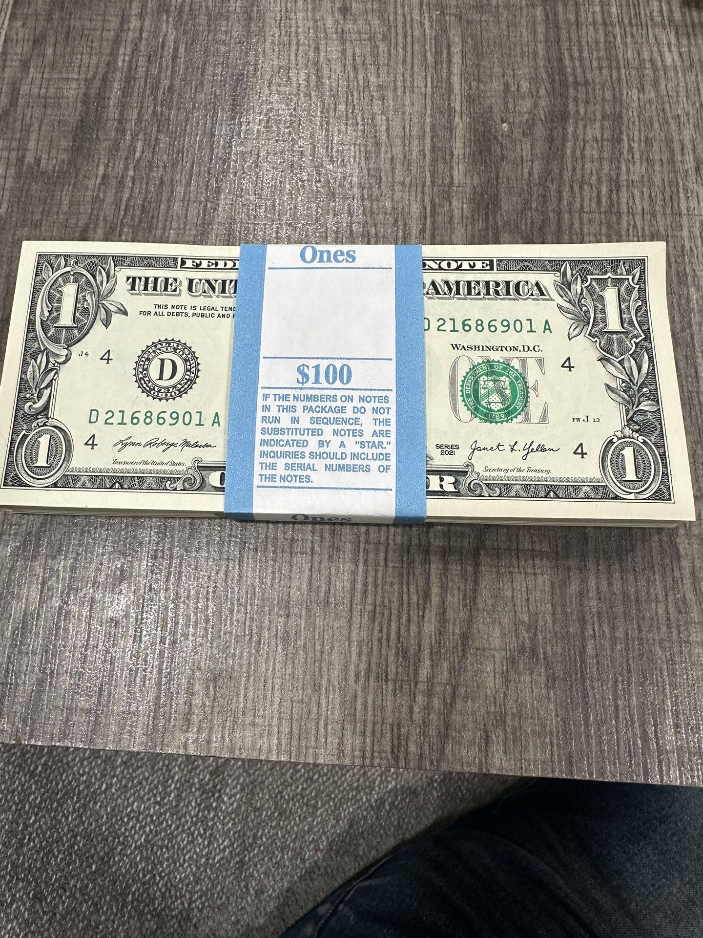 Brand New One Dollar 100 Bills