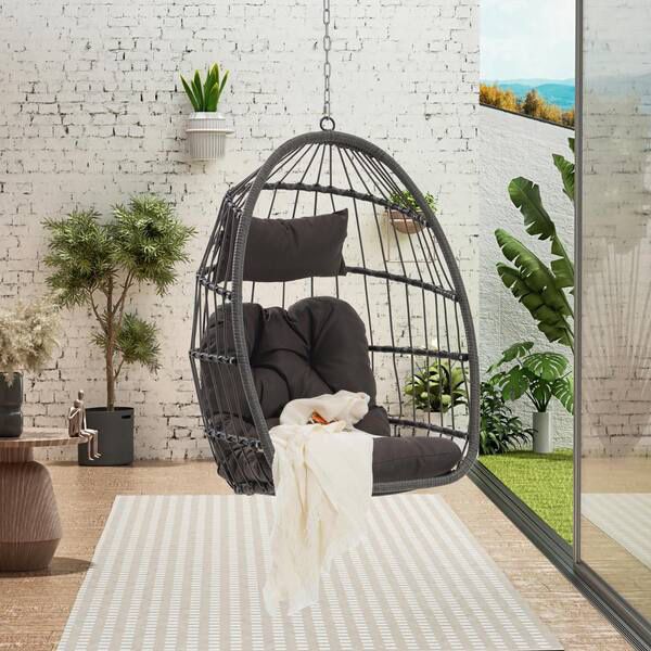 Wicker Rattan Foldable Patio Hanging Swing Chair with Red Cushions (No Stand) [NEW] （4 Available)