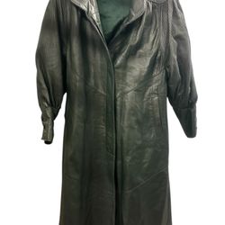 Vintage Women’s Leather Coat Full-length Dark Green Size M