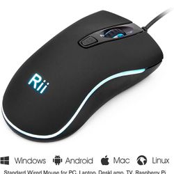 Rii Wired Mouse, Computer Mouse with Blue Backlit