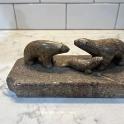 Soapstone Handcarved Two Bears And A Seal 
