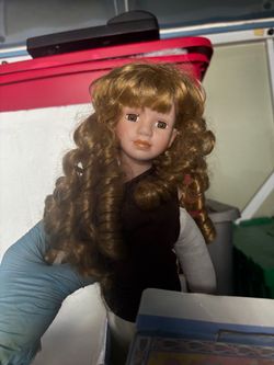 Porcelain Collector Doll with Curly Hair