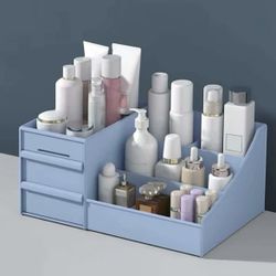 Makeup Storage Box,1Pc Blue Double Layer Beauty Storage Box Cosmetic Storage Organizer,Room,Home,Bedroom,Bathroom,House,Pink Room,Living Room Decor,Tr