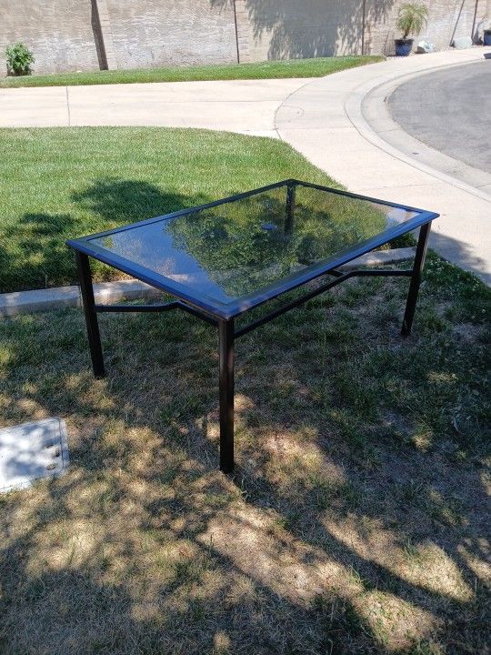 Glass And Metal Table Outdoor Or Indoor