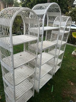 3 vintage white wicker shelf’s