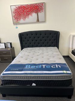 Queen black platform bed frame