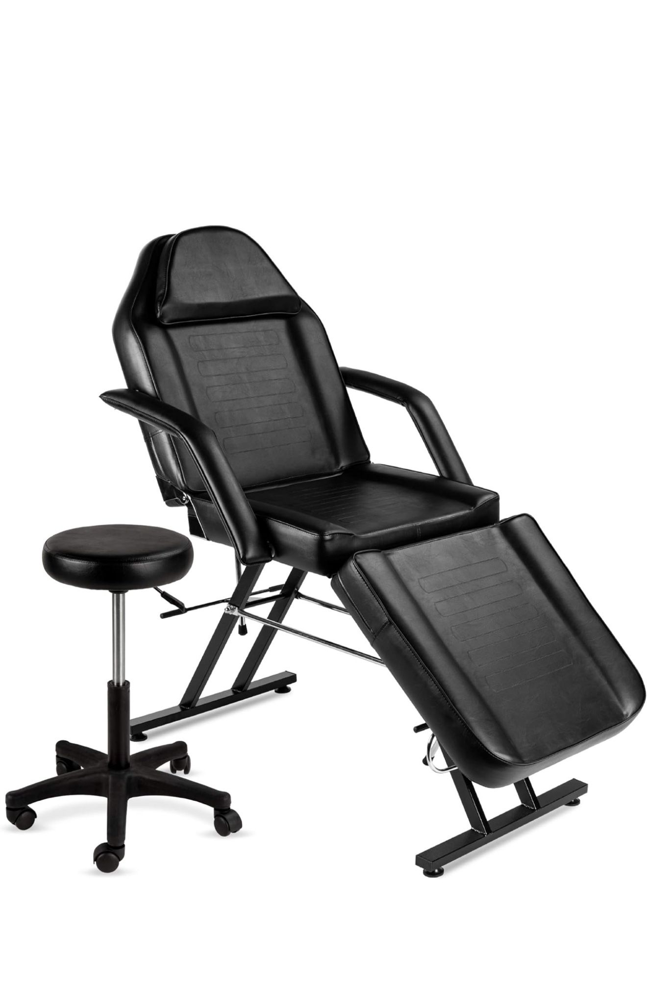 71in 3-Section Multipurpose Massage Bed, Spa & Salon Facial, Tattoo Chair w/Hydraulic Stool, Removable Headrest, Facial Cradle, Towel Hanger - Black
